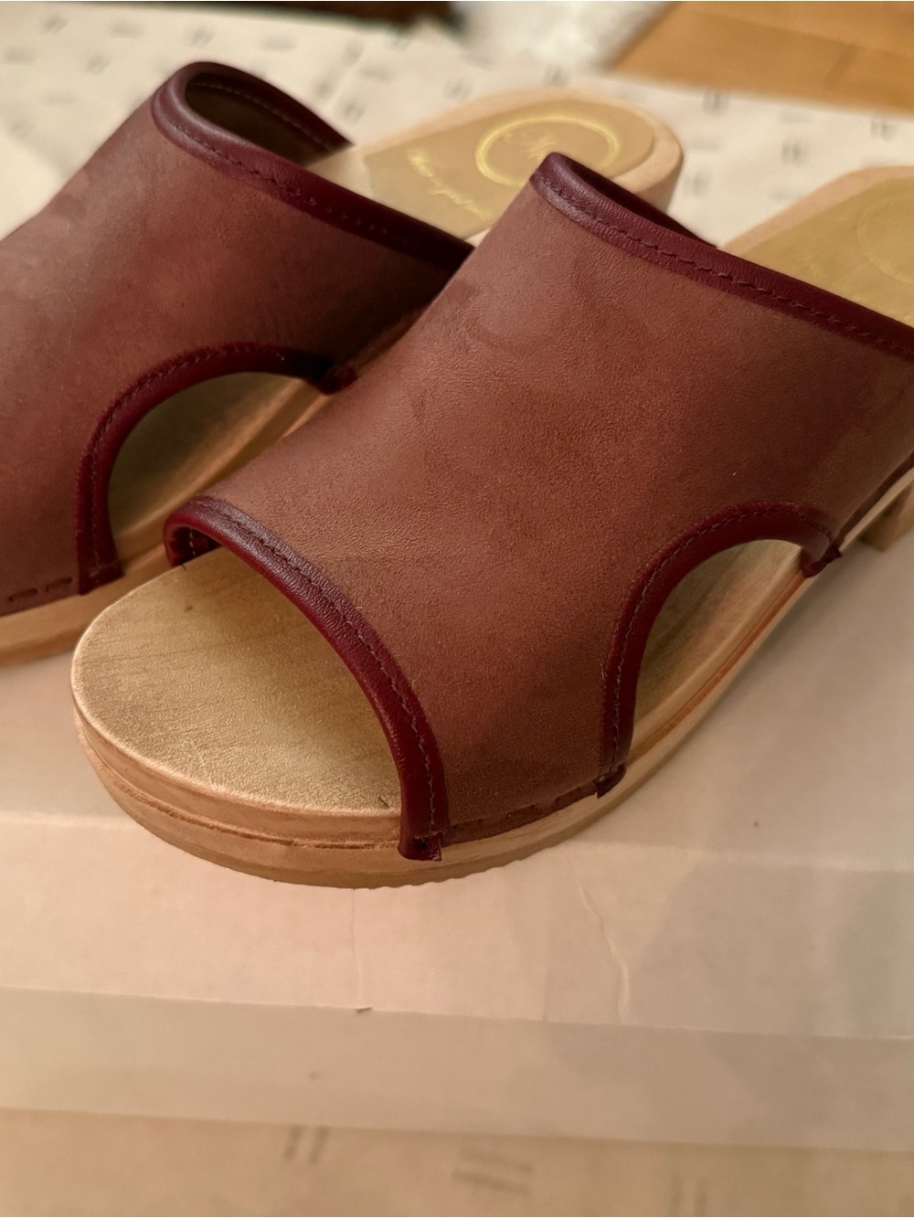 No. 6 Burgundy Leather Slide Mules